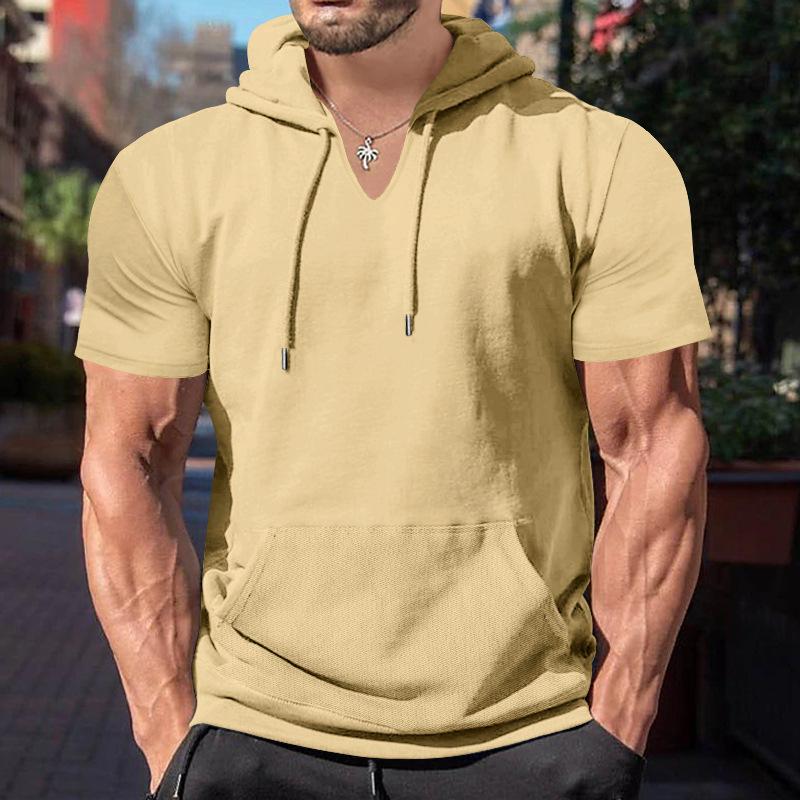 Men's Fashion Solid Loose Hooded Short Sleeve Casual T-shirt 17559716Z