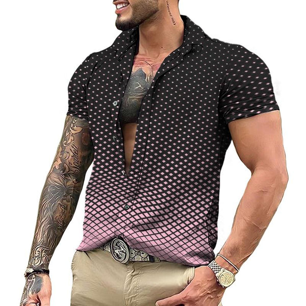 Men's Casual Geometric Gradient Lapel Short Sleeve Shirt 81981723TO