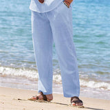Men's Casual Solid Color Cotton Linen Breathable Elastic Waist Pants 20257099M