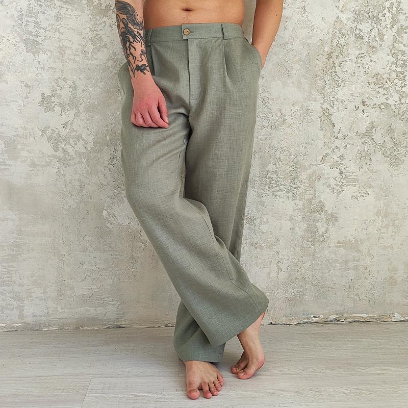 Men's Cotton and Linen Solid Color Casual Pants 73369312X