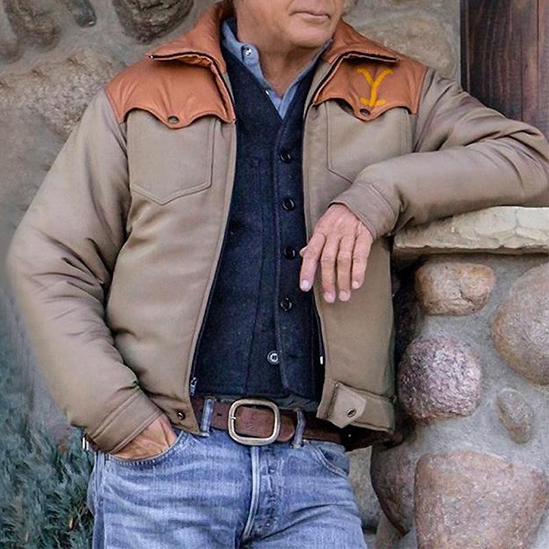 Men's Vintage Color Block Pocket Lapel Jacket 87641533Y