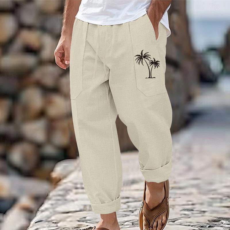 Men's Coconut Print Breathable Cotton And Linen Loose Casual Pants 23573580Z