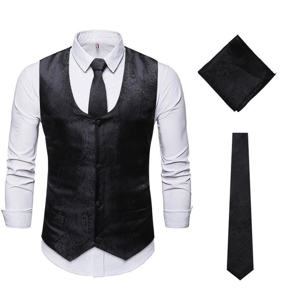 Men's Vintage Jacquard Tie Square Scarf Vest Three-Piece Set 87782214Y