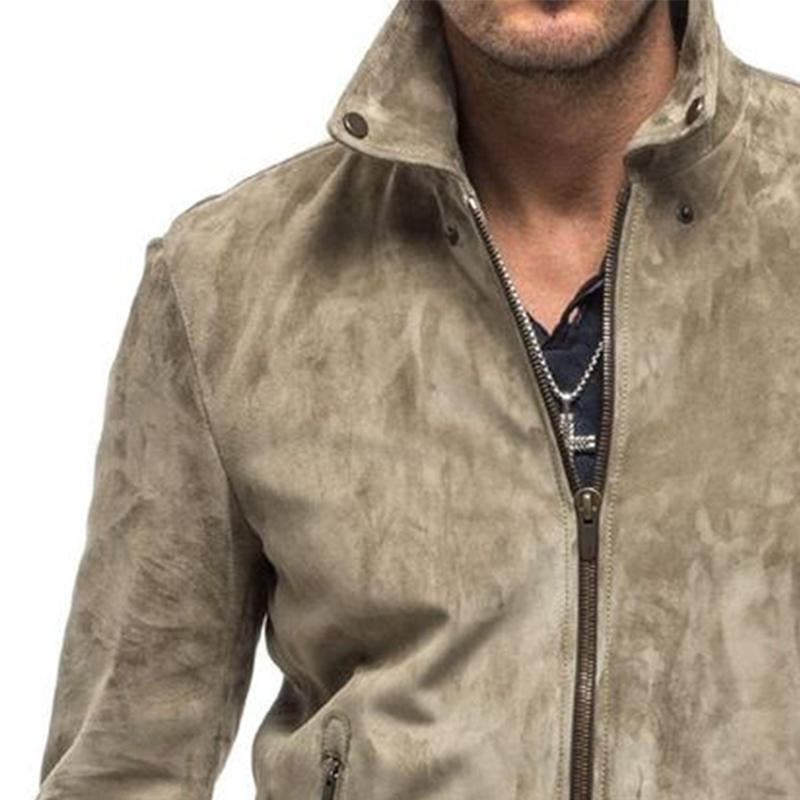 Men's Vintage Suede Stand Collar Zip-Up Jacket 10310989U