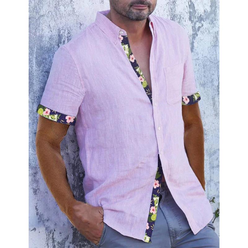 Men's Casual Floral Print Patchwork Short Sleeve Shirt 10007738Y