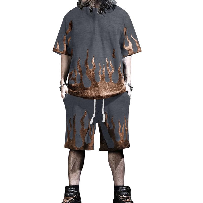 Men's Flame Print Short Sleeve T-Shirt Shorts Set 03075734Y