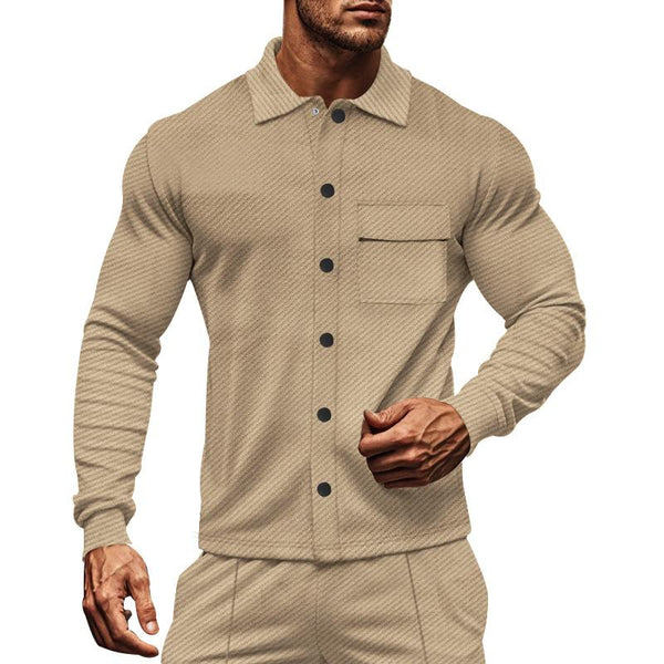 Men's Solid Color Lapel Chest Pocket Single Breasted Shirt Jacket 94827752Z