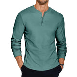 Men's Solid Henley Neck Long Sleeve T-Shirt 66566593X