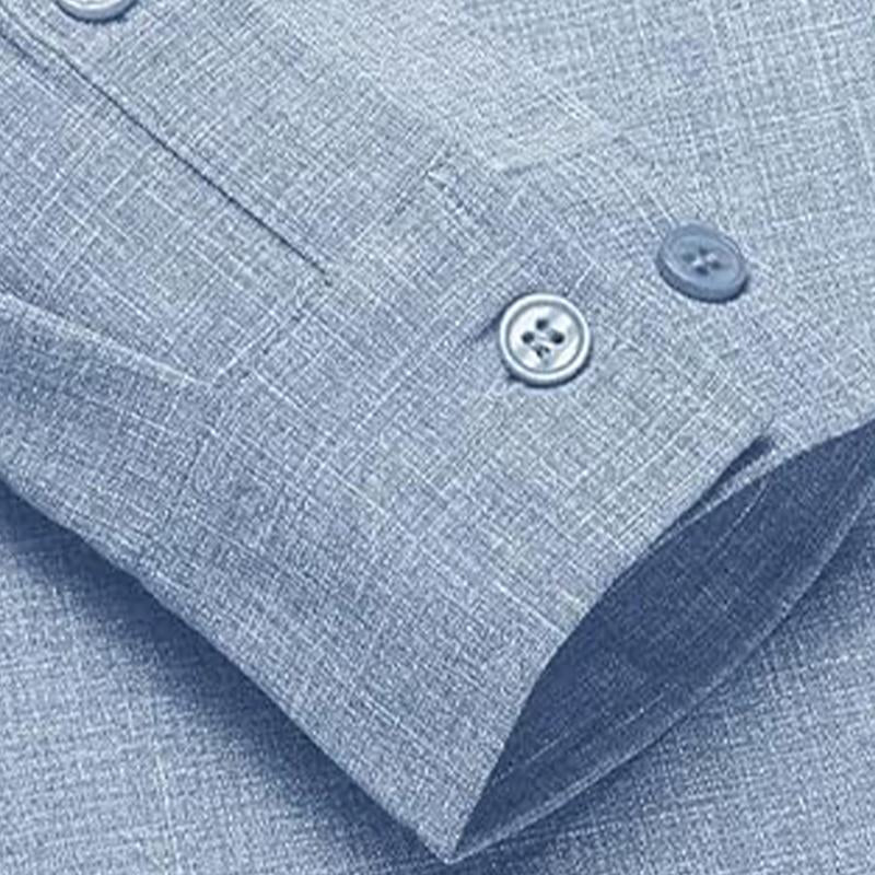 Men's Cotton and Linen Lapel Long-sleeved Shirt 17808727X