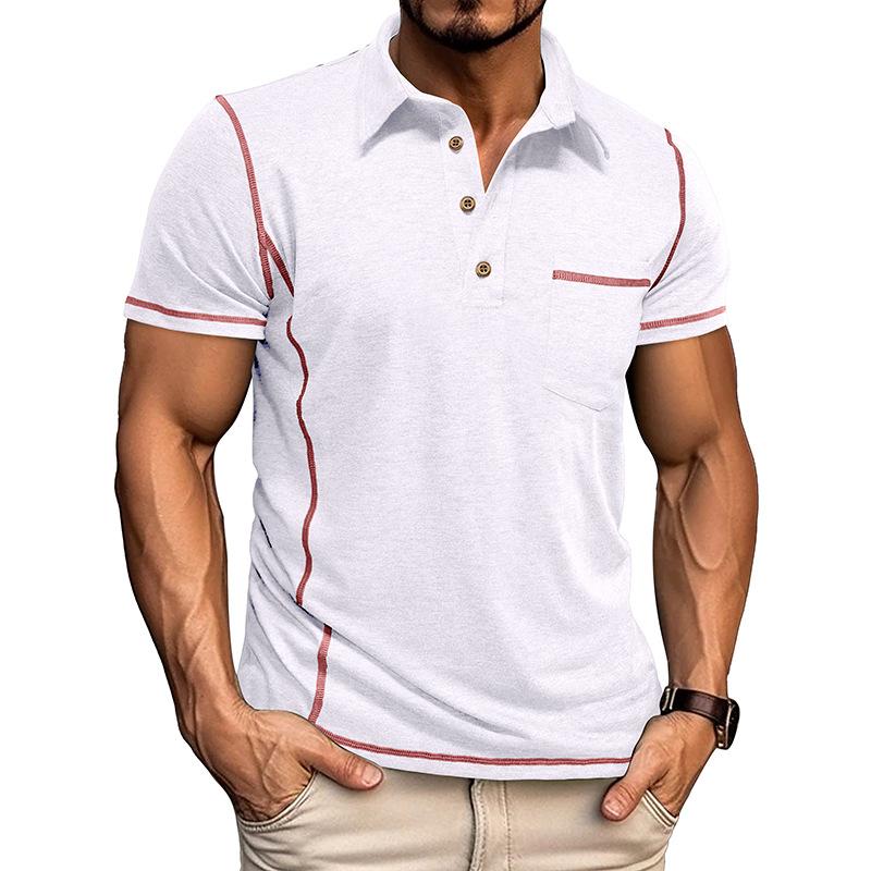 Men's Casual Contrast Lapel Slim Fit Short Sleeve Polo Shirt 79115019M