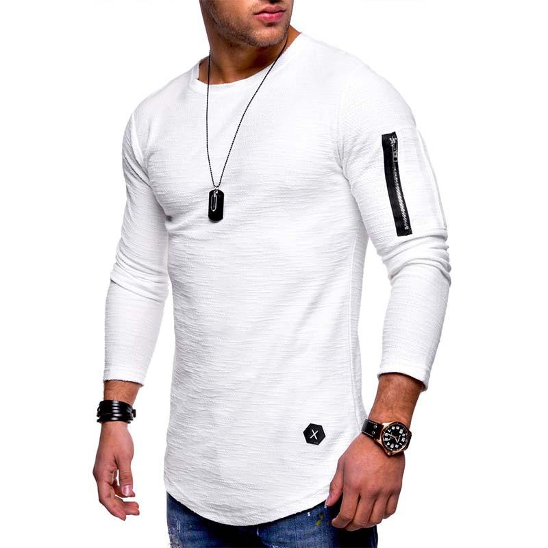 Men's Classic Casual Arm Zipper Solid Color Round Neck Long Sleeve T-Shirt 83700958K