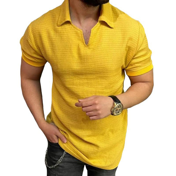 Men's Casual Waffle Lapel Short Sleeve T-Shirt 33772628TO