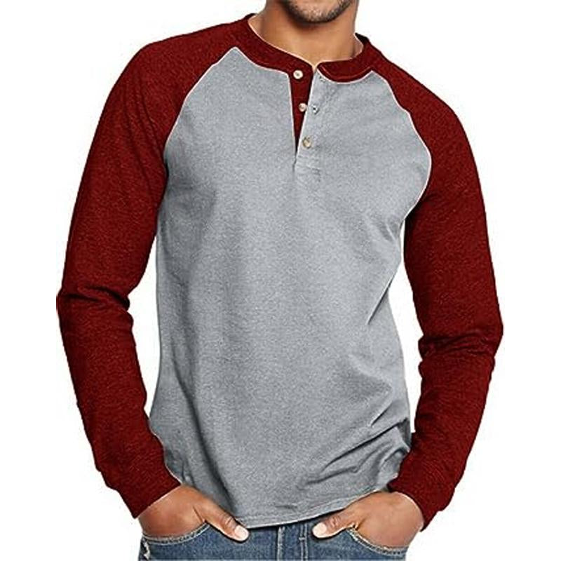 Men's Vintage Colorblock Henley Collar Long Sleeve T-Shirt 97293227Y
