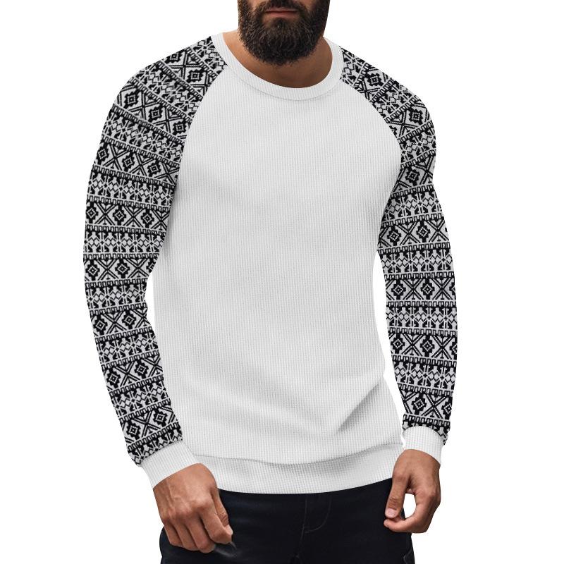 Men's Casual Waffle Print Patchwork Slim Fit Long Sleeve T-shirt 47317270M