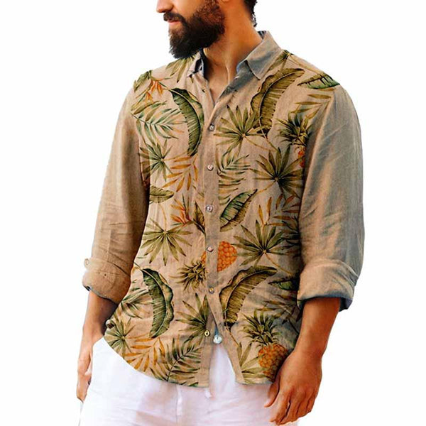 Men's Palm Print Casual Long Sleeve Lapel Shirt 79890116X
