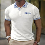 Men's Vintage Printed Patchwork Short-Sleeved Polo Shirt 87391506Y