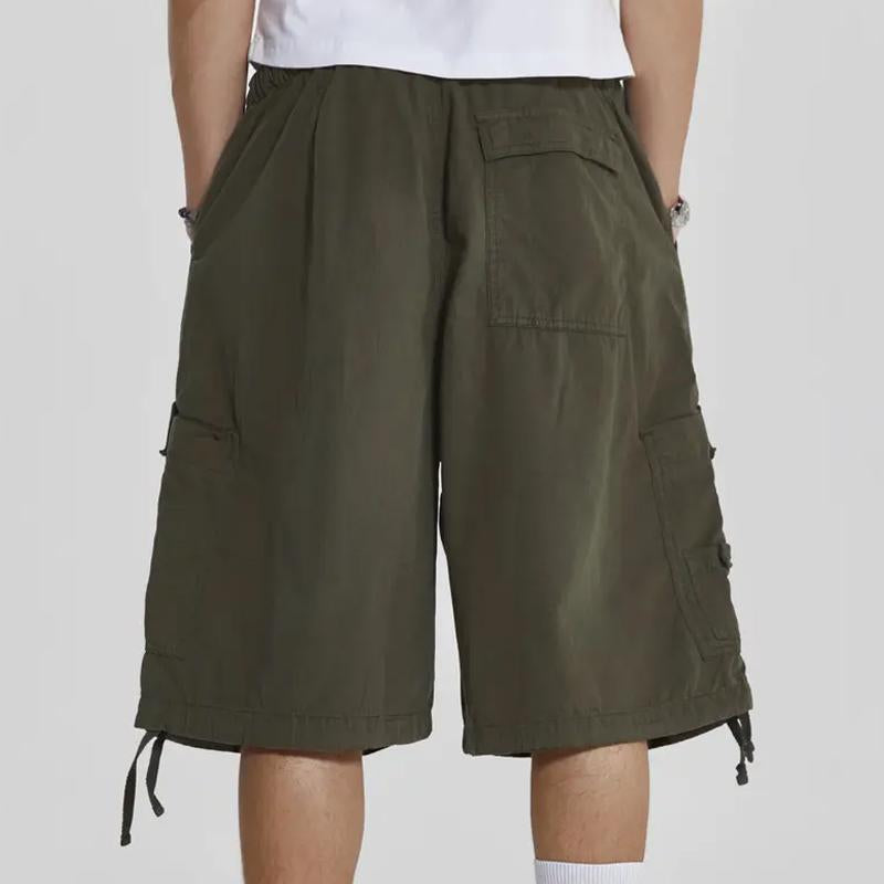 Men's Casual Multi-Pocket Elastic Waist Solid Color Sports Shorts 84679730M