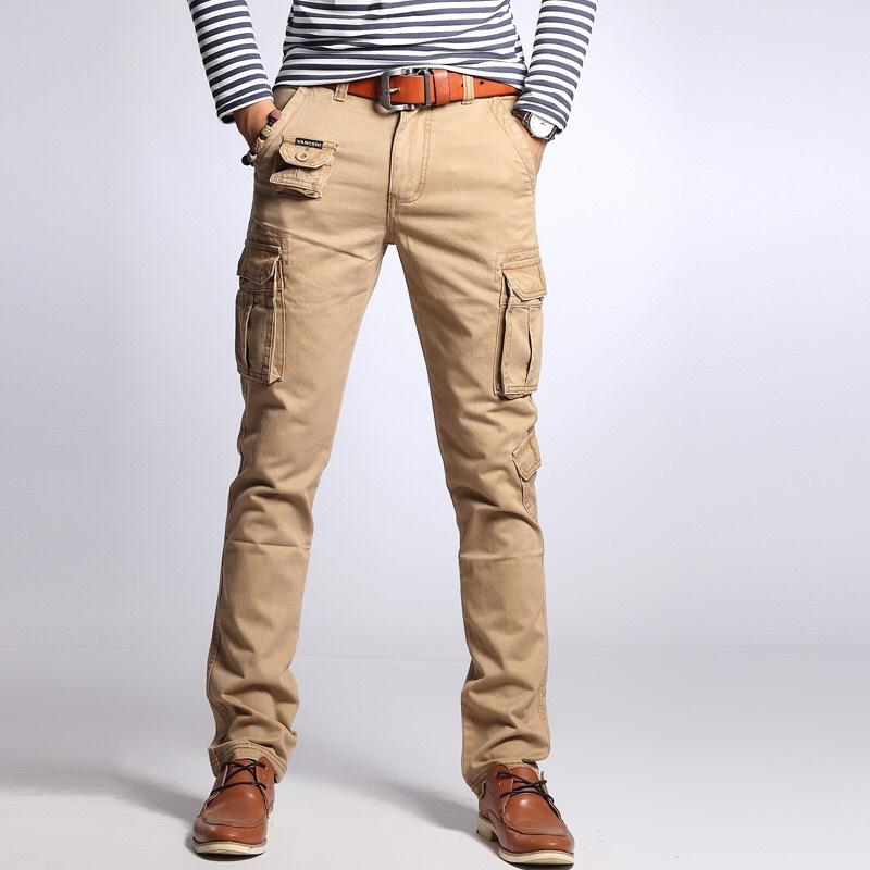 Men's Solid Multi-pocket Cotton Slim Cargo Pants 14848531Z