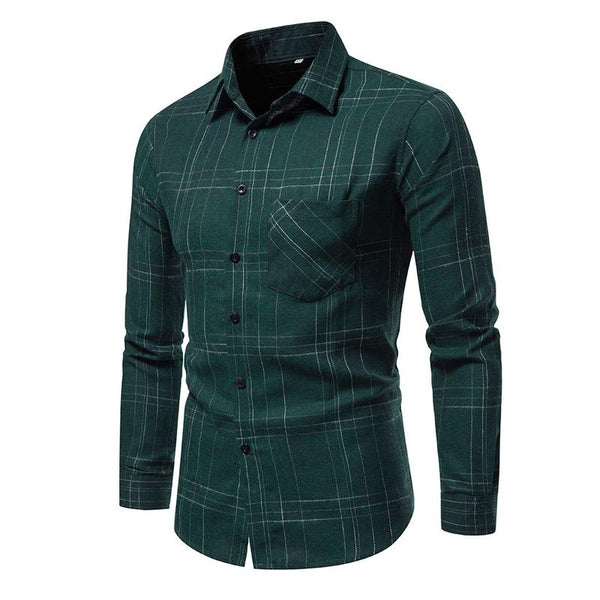 Men's Plaid Long Sleeve Shirt Simple Lapel Shirt 77199736X