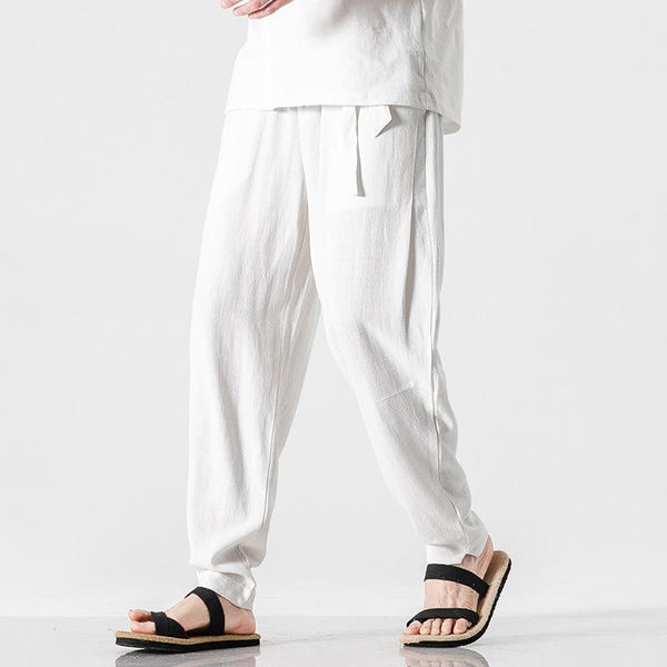Men's Casual Solid Color Linen Elastic Waist Harem Pants 08716536M