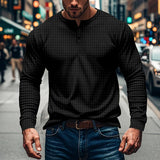 Men's Solid Waffle Button-Down Crew Neck Long Sleeve T-Shirt 40989009Y