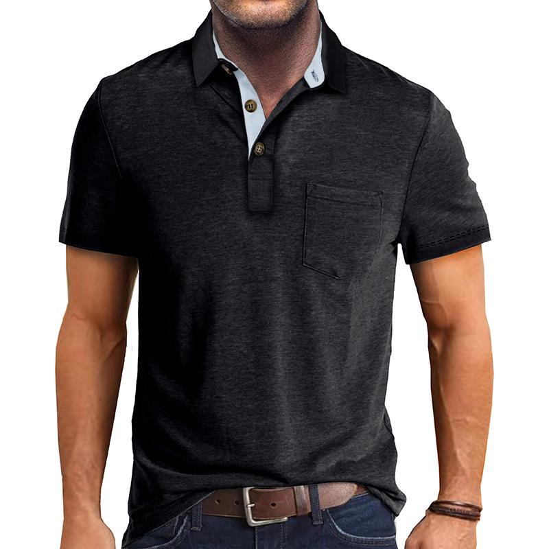 Men's Casual Lapel Patch Pocket Short Sleeve Polo Shirt 55322301M