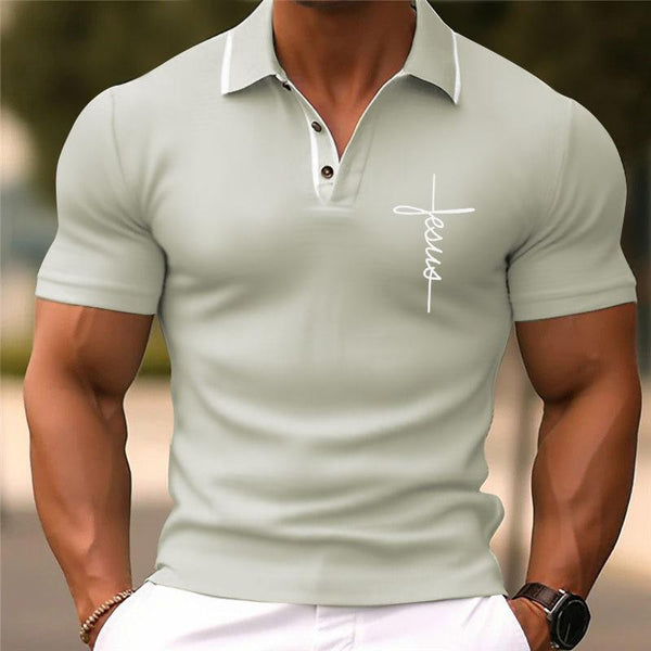 Men's Printed Lapel Short Sleeve Polo Shirt 25420926Z