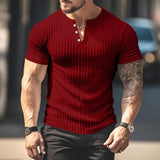 Men's Solid Color Henley Collar Slim Fit Short Sleeve T-Shirt 30556831Y