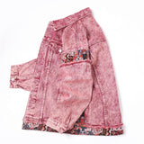 Men's Ethnic Style Contrast Patchwork Washed Distressed Lapel Loose Denim Jacket 09409861M