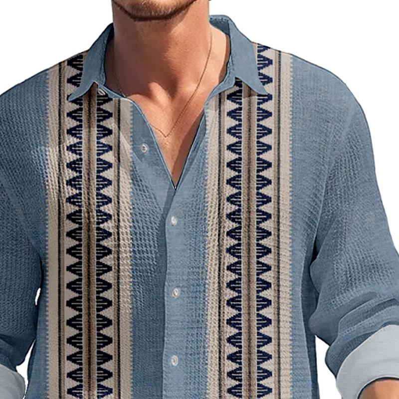 Men's Retro Striped Print Lapel Long Sleeve Shirt 43606082X