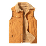 Men's Vintage Corduroy Fleece Multi-Pocket Lapel Vest 85943028X