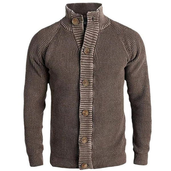 Men's Casual Stand Collar Solid Color Single Breasted Knitted Cardigan 64989213M