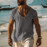 Men's Casual Cotton V Neck Short-Sleeved T-Shirt 46702444M