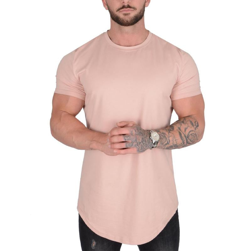 Camiseta de manga corta con cuello redondo y holgado de color liso para hombre 45316034X