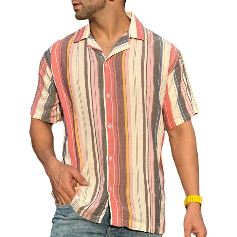 Men's Casual Striped Print Short Sleeve Shirt 27704755Y