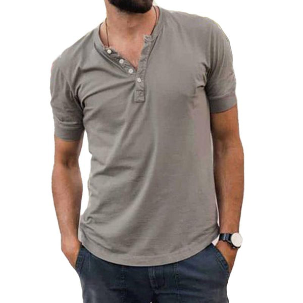 Men's Vintage Solid Color Henley Collar Short Sleeve T-Shirt 88474624Y