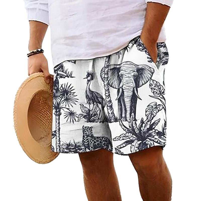 Men's Casual Beach Animal Elephant Print Drawstring Shorts 48706143Y