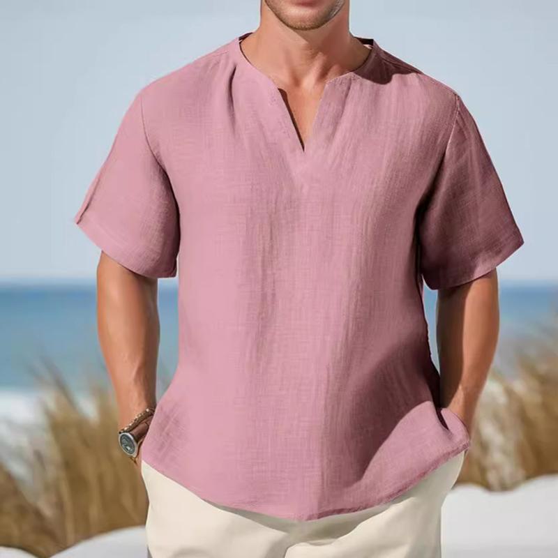 Men's Solid Color V-Neck Short-Sleeved Shirt 88586311Y