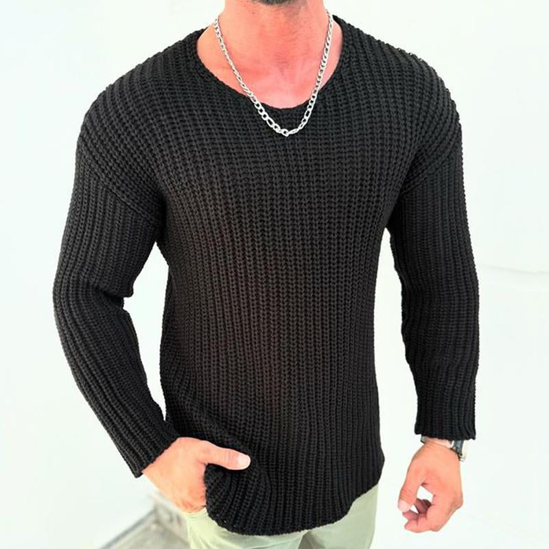 Men's Retro Casual Solid Color V-Neck Sweater 59106350TO