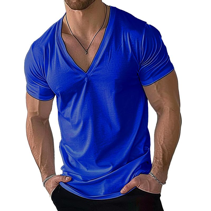 Men's Casual Cotton Blend V-Neck Short Sleeve T-Shirt 49508737M