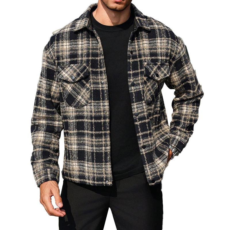 Men's Brushed Check Lapel Single Breasted Jacket 69197472X