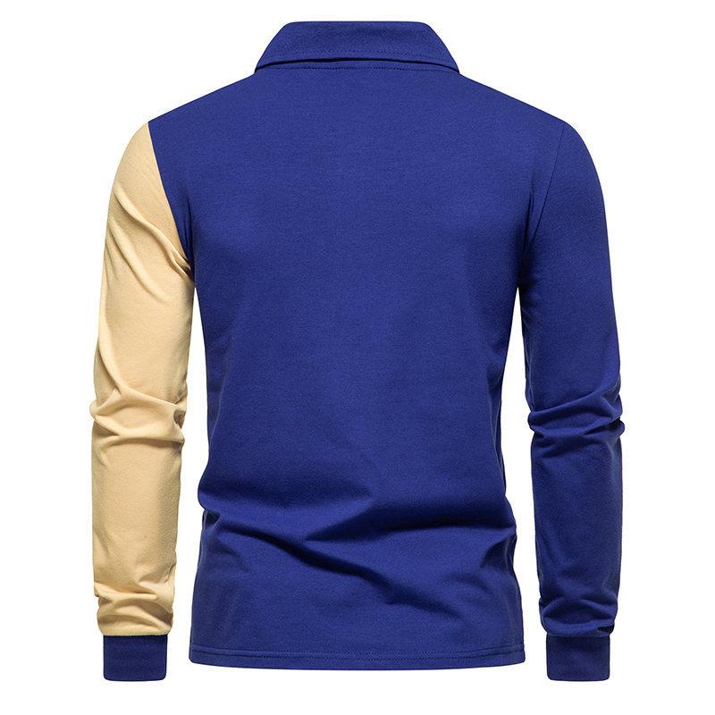 Men's Color Block Lapel Long Sleeve Casual Polo Shirt 46370091Z