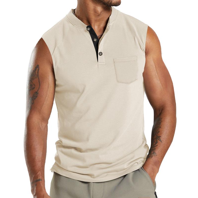 Men's Solid Color Henley Neck Sport Breathable Sleeveless Tank Top 11297990X
