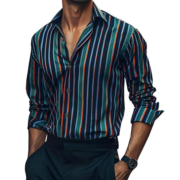Men's Casual Long Sleeve Striped Printed Shirt 97544281X