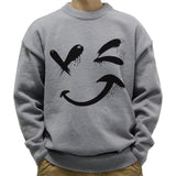 Men's Casual Round Neck Smiley Print Long Sleeve Pullover Sweater 07623178M