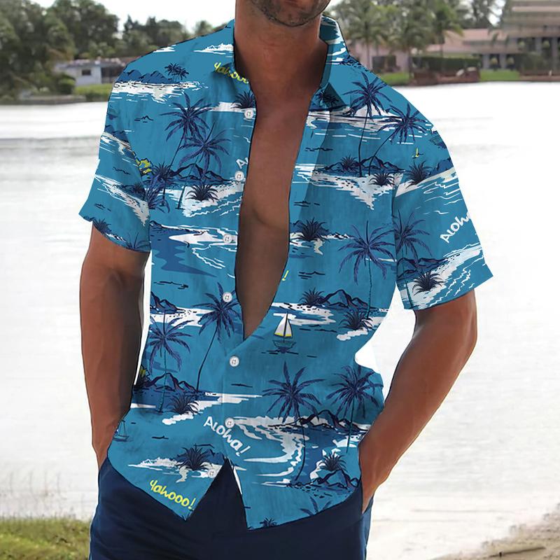 Men's Printed Hawaiian Lapel Short Sleeve Shirt 68266192X