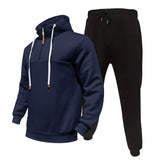 Men's Solid Zipper Collar Long Sleeve Hoodie Multi-pocket Trousers Casual Set 96921494Z