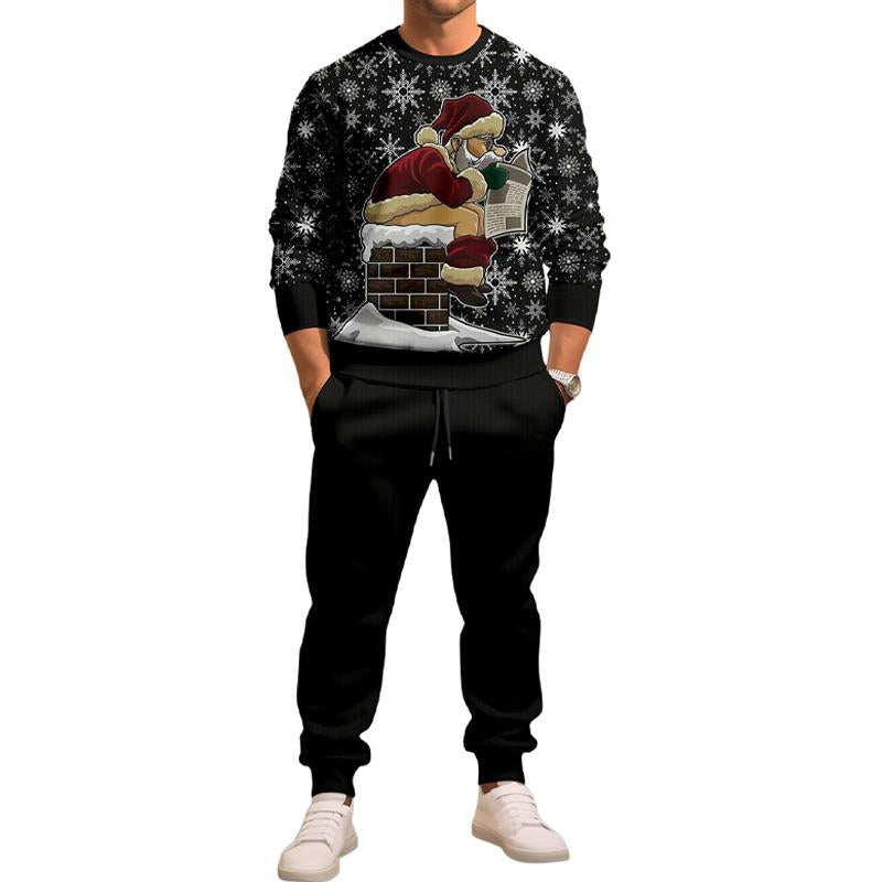 Men's Christmas Printed Round Neck Long-sleeved Trousers Two-piece Set 50839000X