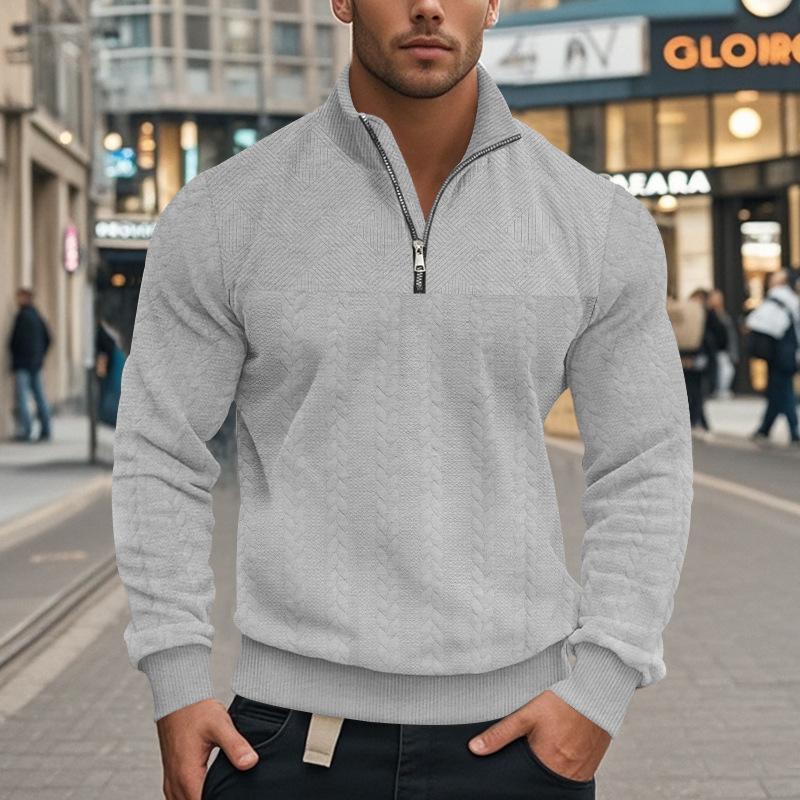 Men's Retro Casual Stand Collar Zipper Loose Jacquard Sweatshirt 57147354X