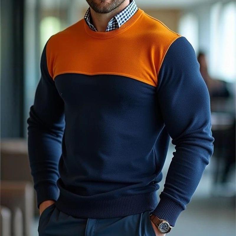 Men's Retro Casual Simple Colorblock Crew Neck Sweater 59499352TO